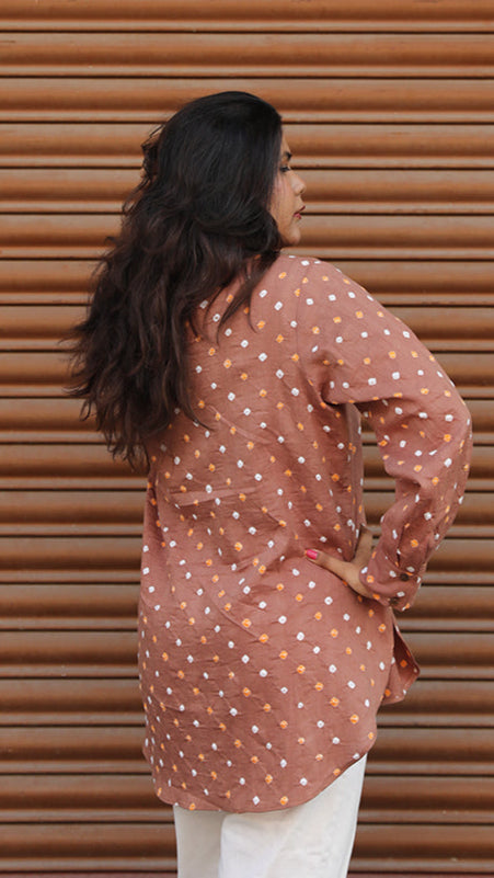 Cotton bandhini shirt - Caramel