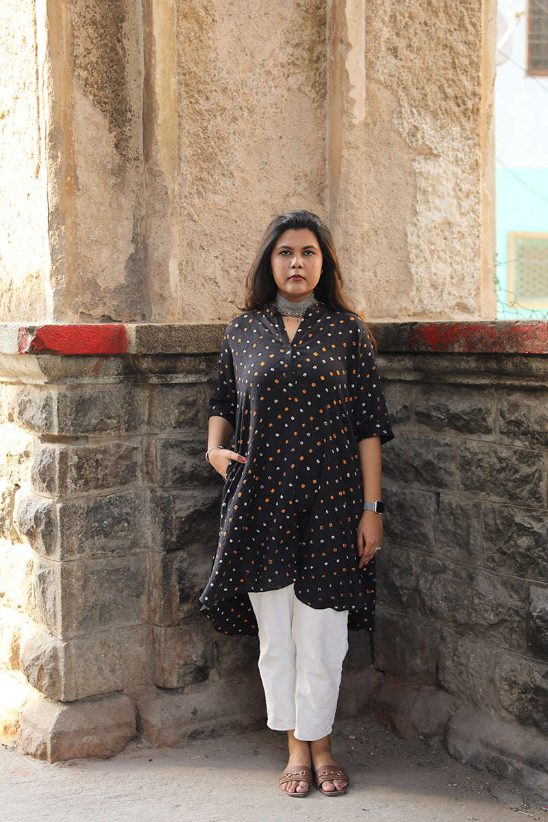 Cotton bandhini tunic - Black