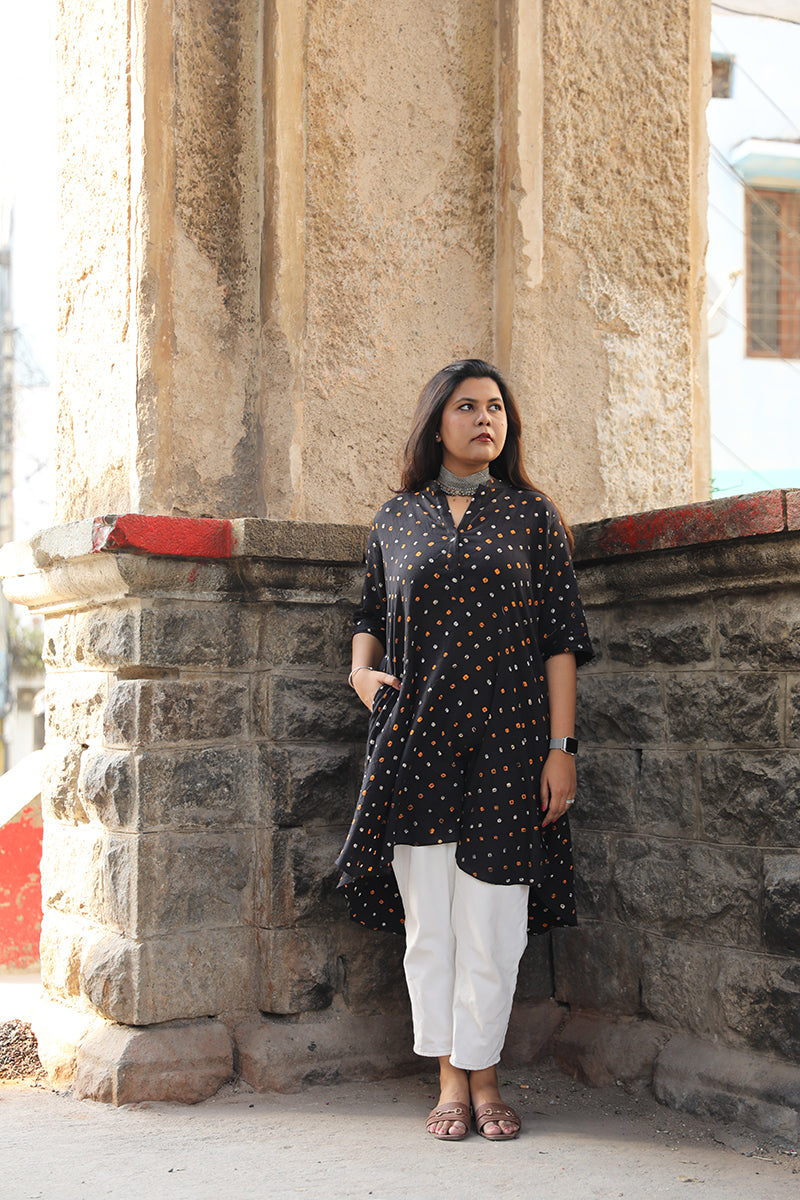 Cotton bandhini tunic - Black