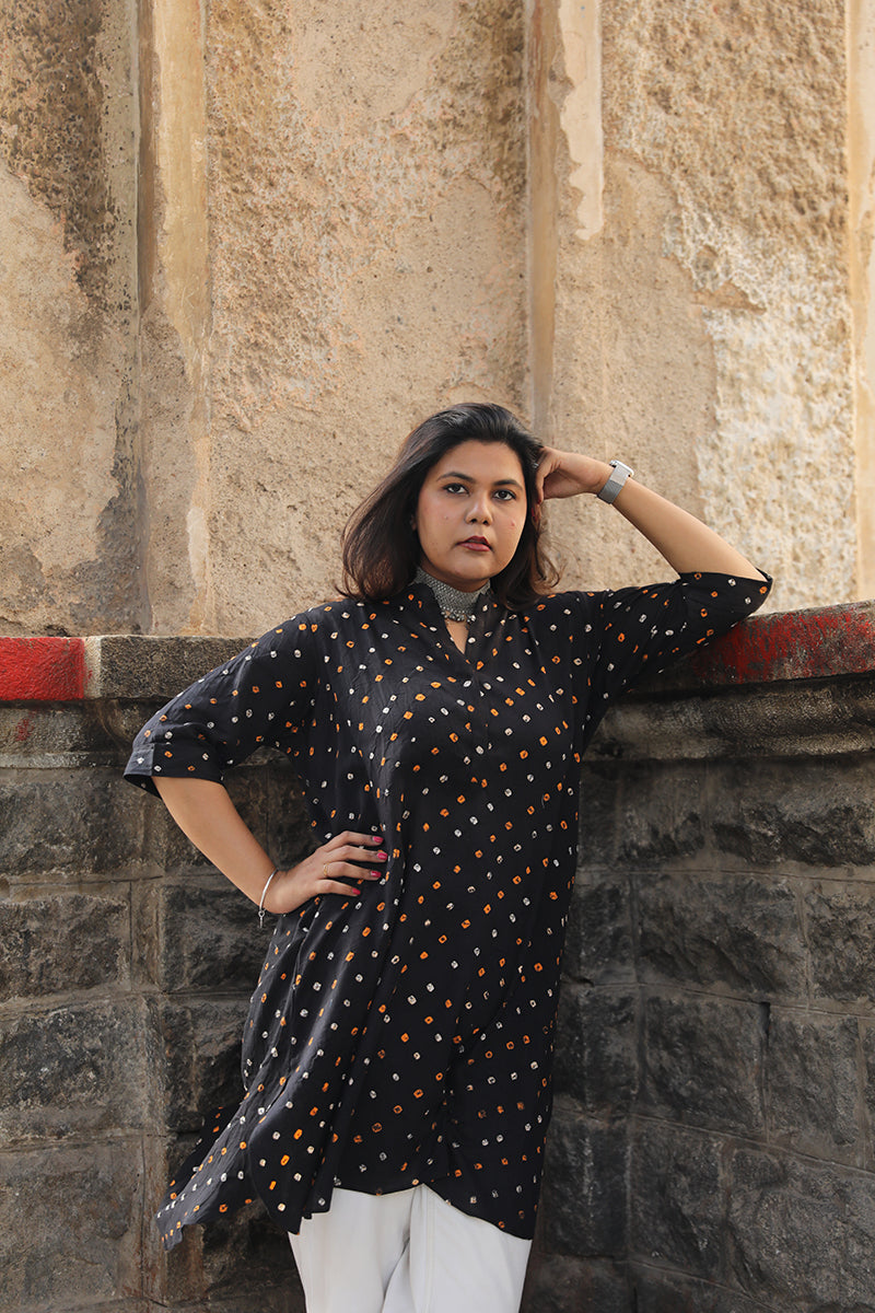 Cotton bandhini tunic - Black