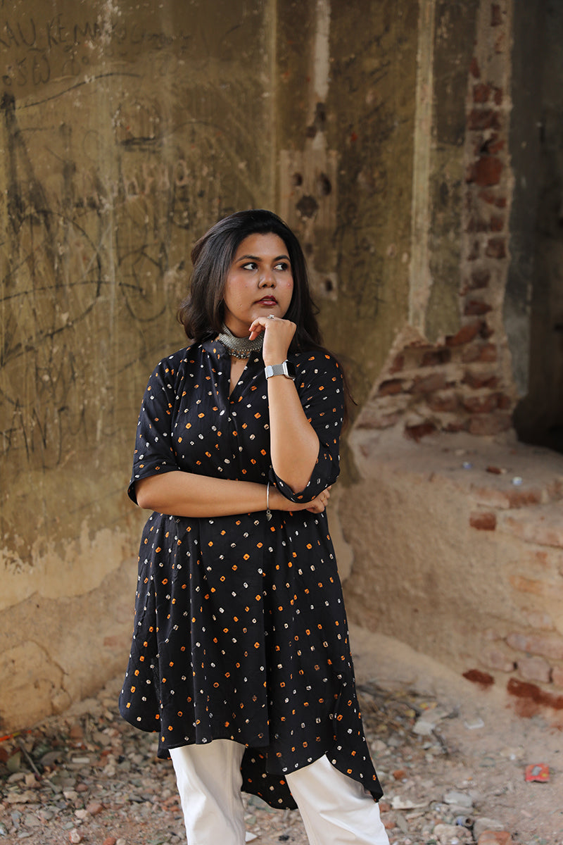 Cotton bandhini tunic - Black