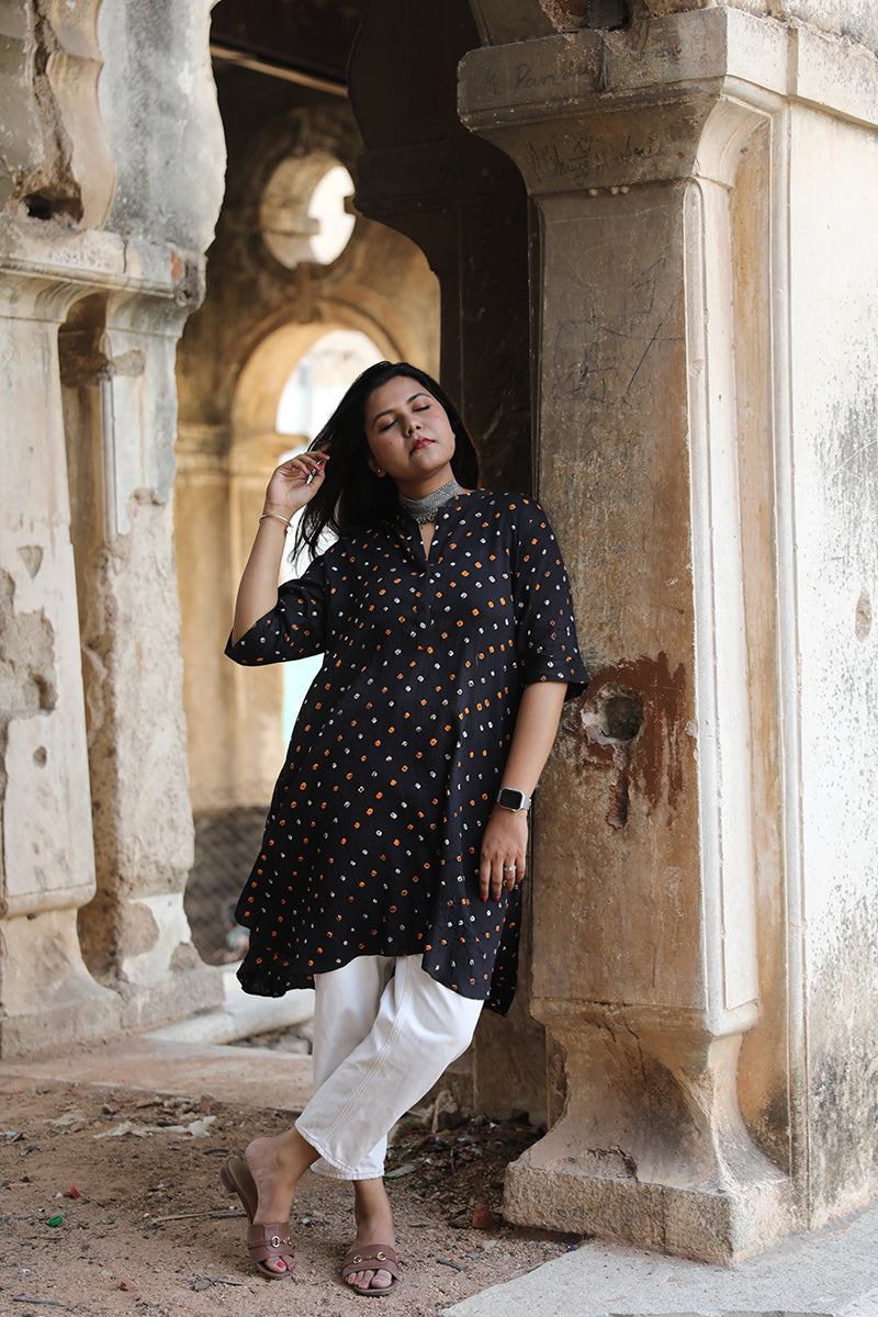 Cotton bandhini tunic - Black