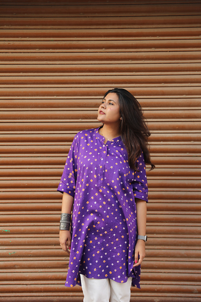 Cotton bandhini tunic - Purple