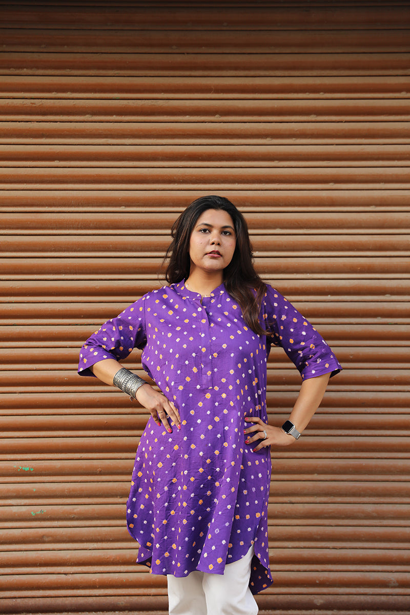 Cotton bandhini tunic - Purple