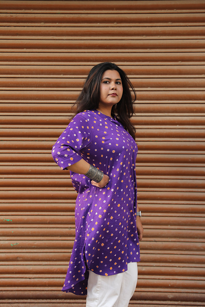 Cotton bandhini tunic - Purple