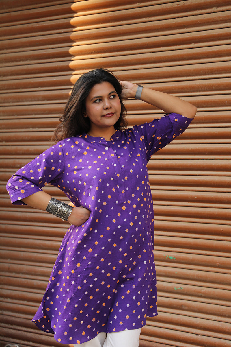Cotton bandhini tunic - Purple