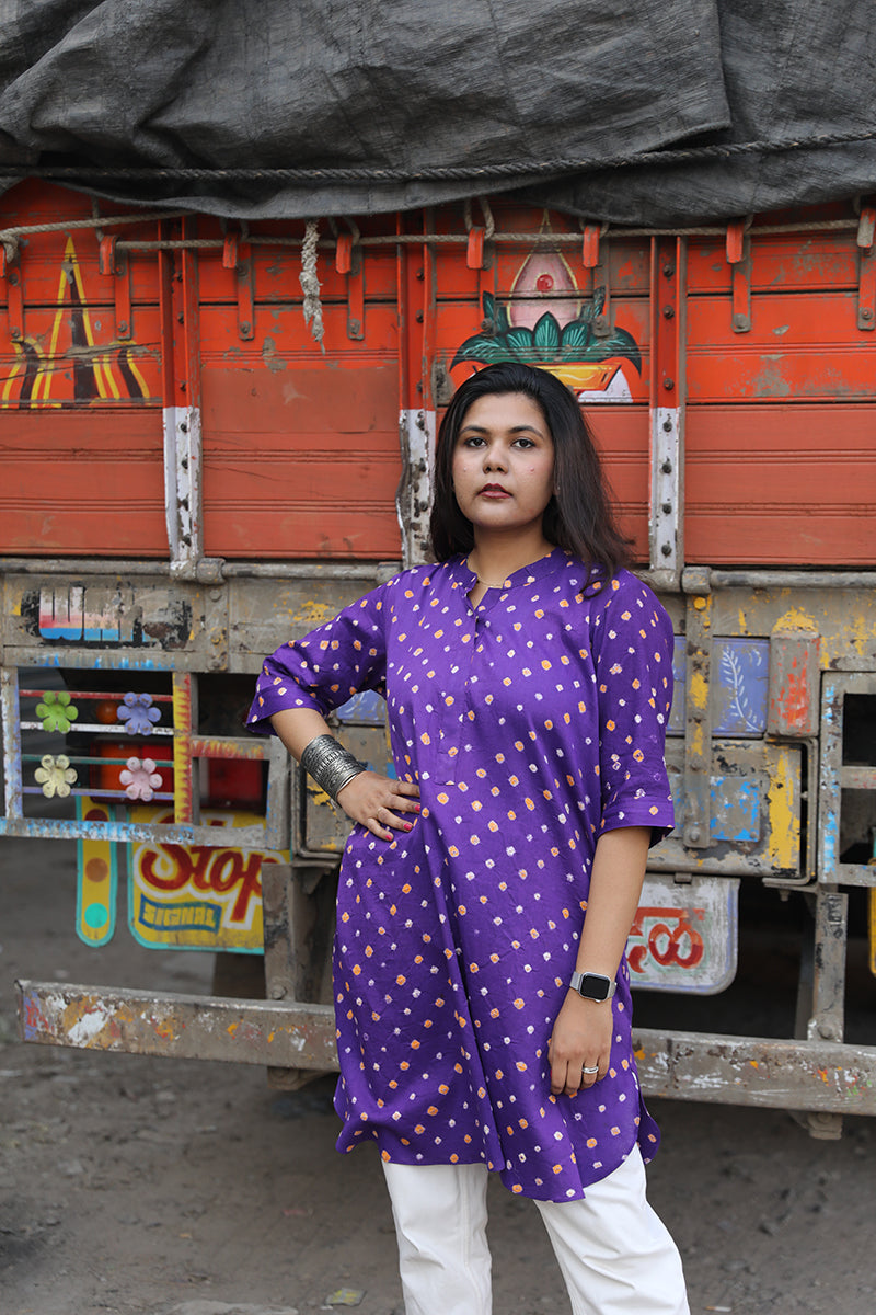 Cotton bandhini tunic - Purple