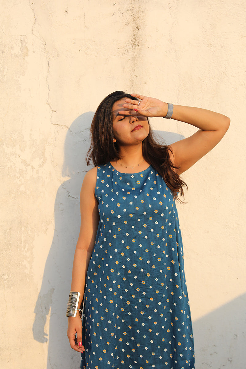 Fiza sleeveles cotton bandhini dress