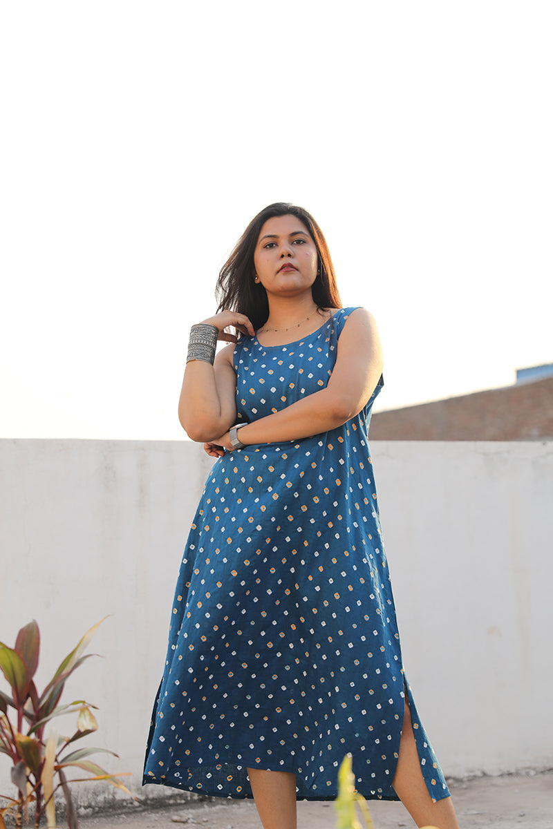 Fiza sleeveles cotton bandhini dress