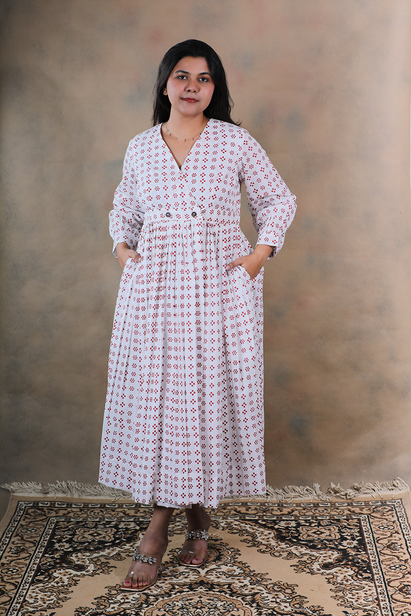 Polka patakha pure cotton block printed wrap dress