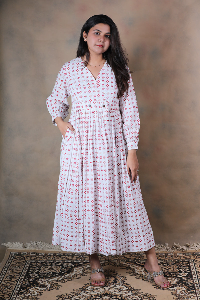 Polka patakha pure cotton block printed wrap dress