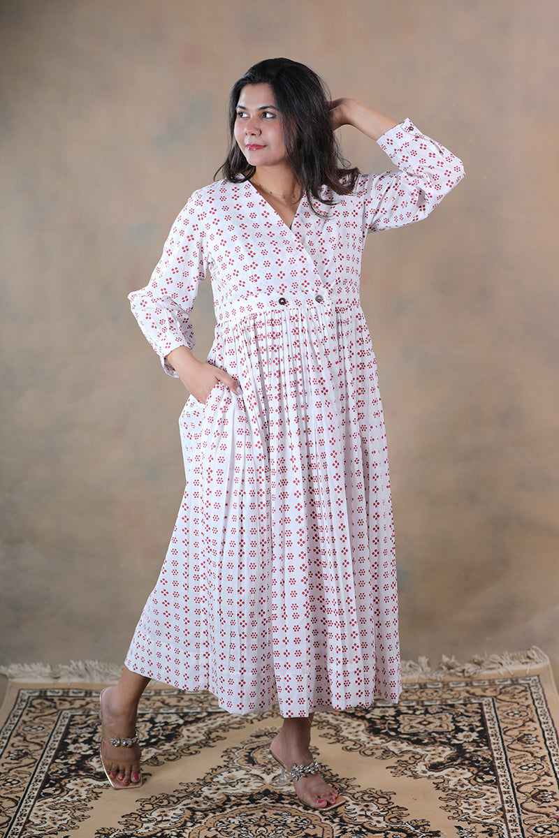 Polka patakha pure cotton block printed wrap dress