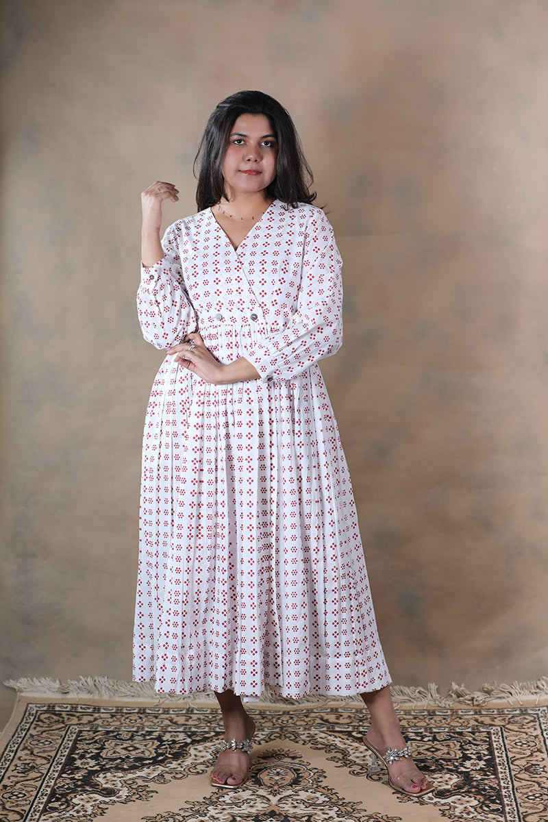 Polka patakha pure cotton block printed wrap dress