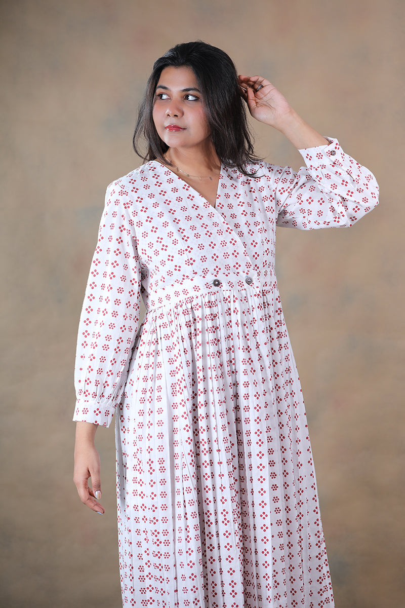 Polka patakha pure cotton block printed wrap dress