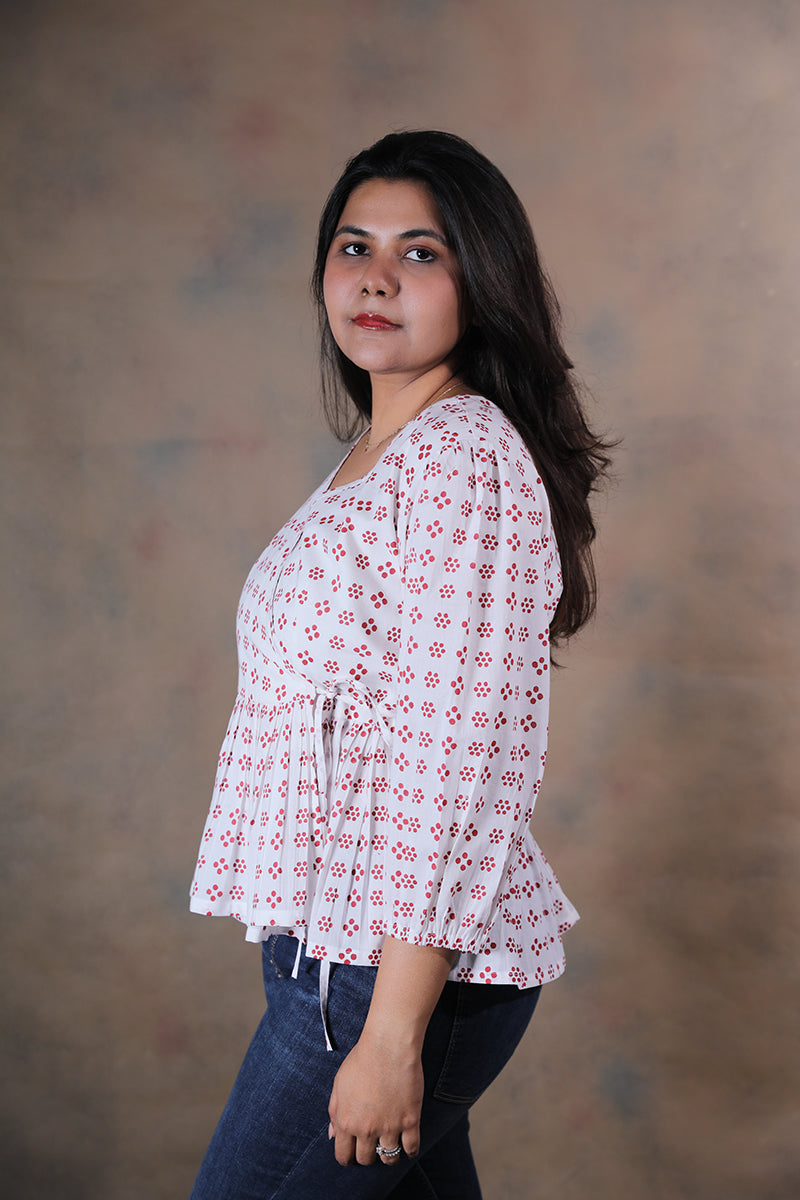 Polka patakha block printed pure cotton wrap around top