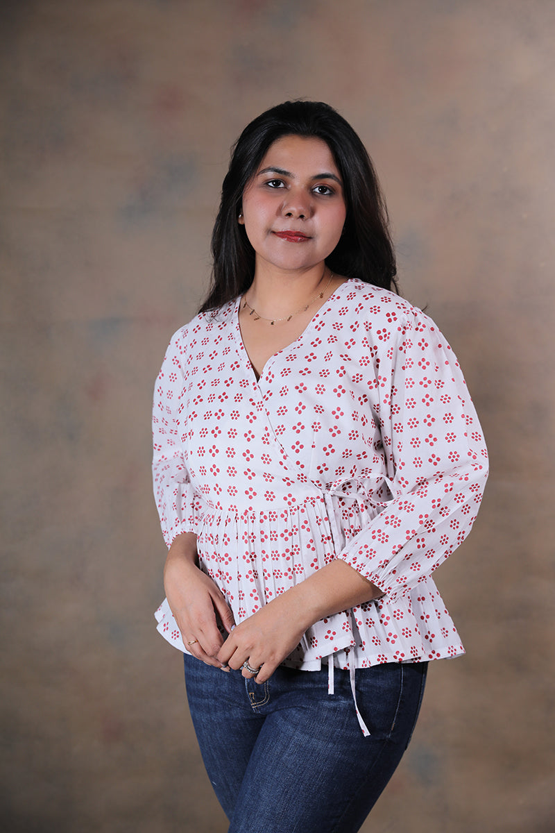 Polka patakha block printed pure cotton wrap around top