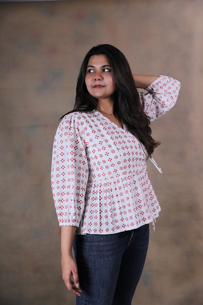 Polka patakha block printed pure cotton wrap around top