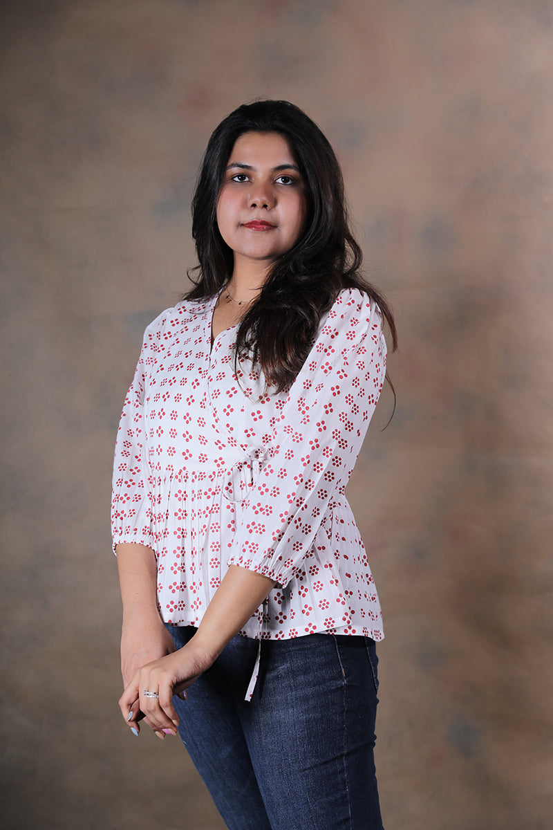 Polka patakha block printed pure cotton wrap around top