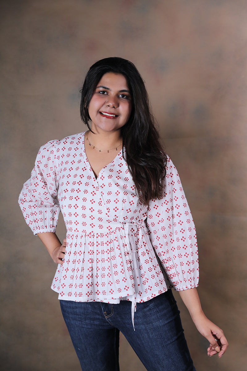 Polka patakha block printed pure cotton wrap around top