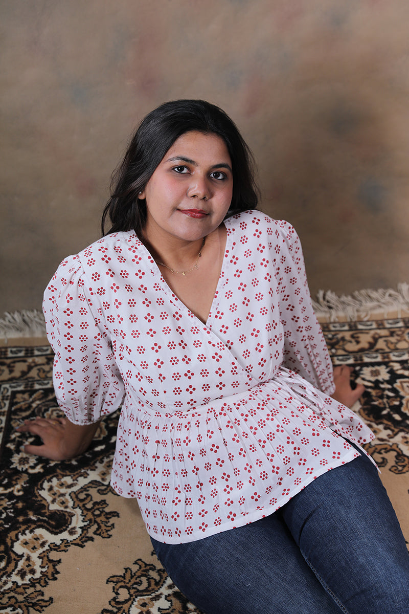 Polka patakha block printed pure cotton wrap around top