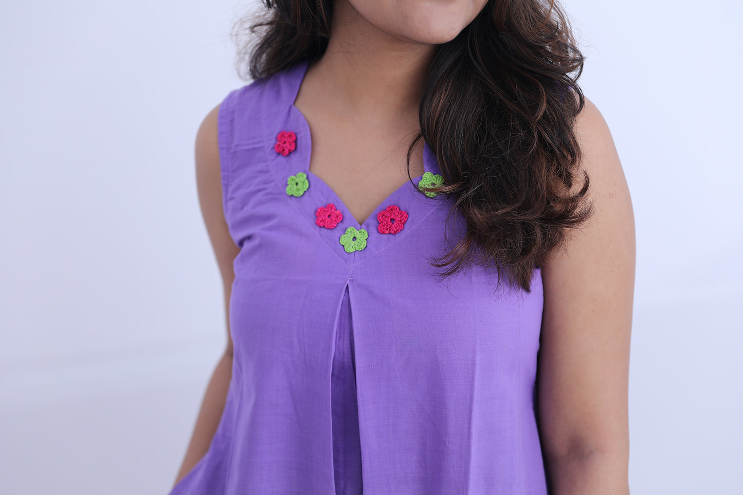 Candy crush purple dress with crochet details