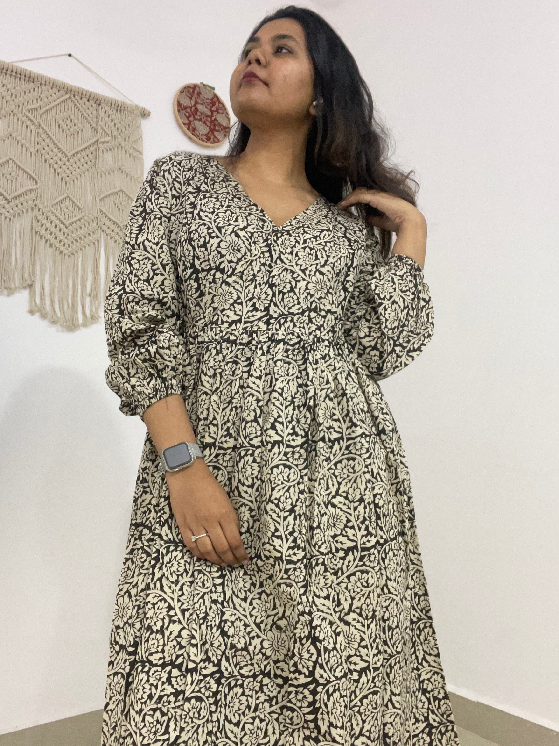 Black bagru wrap dress