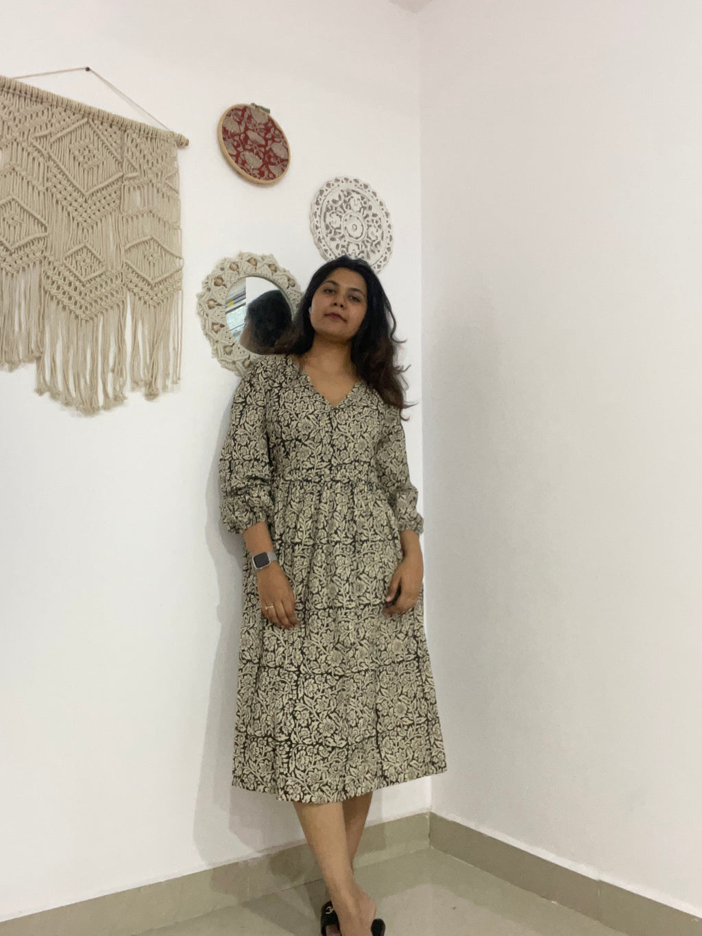 Black bagru wrap dress