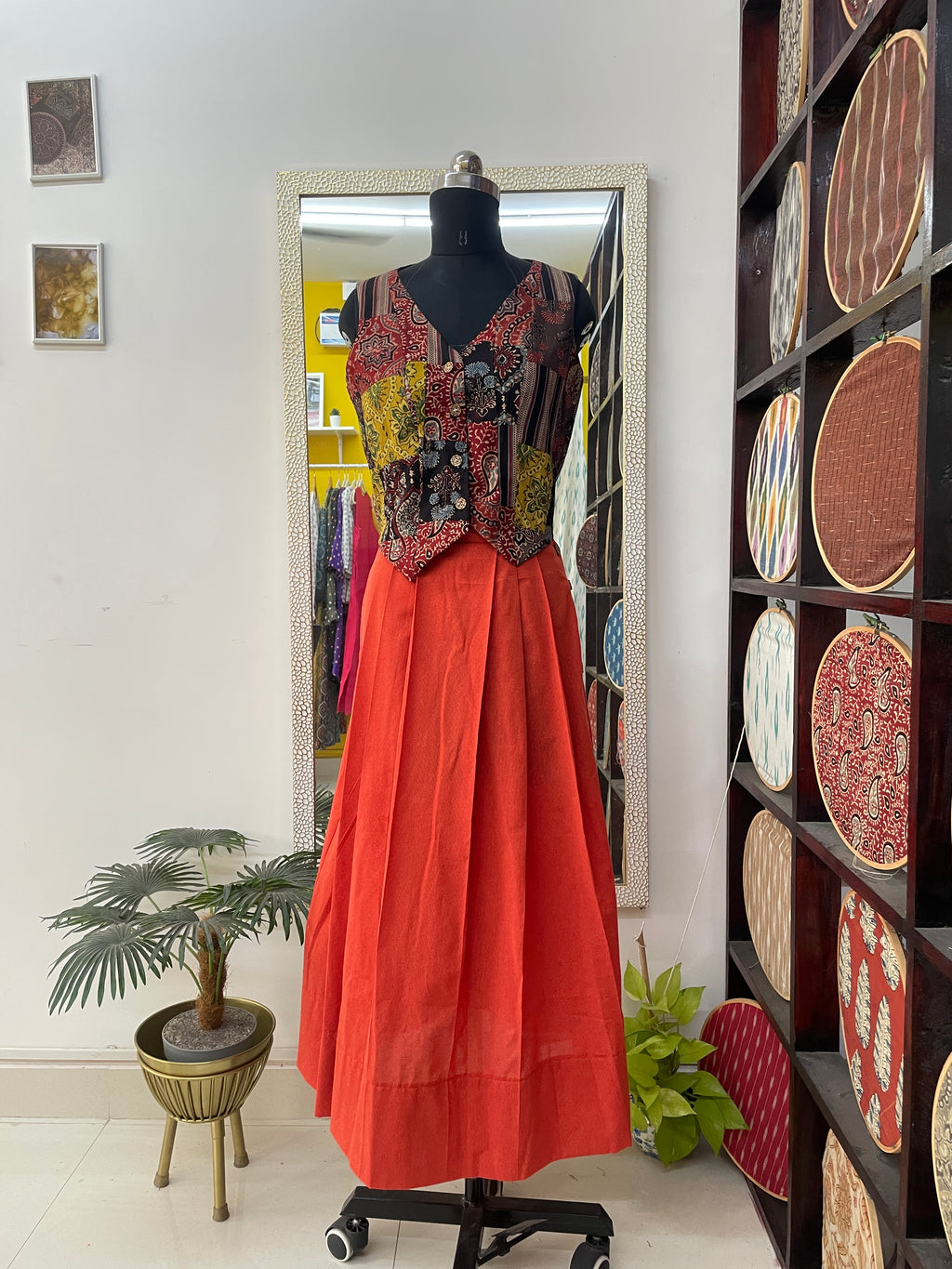 Orange maxi skirt with button detail