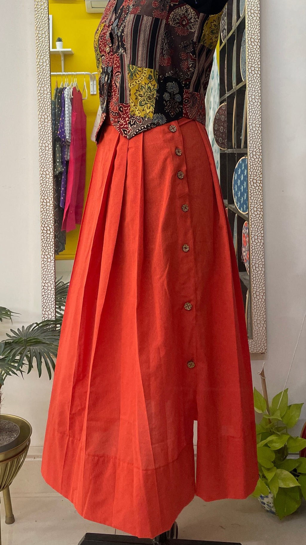 Orange maxi skirt with button detail