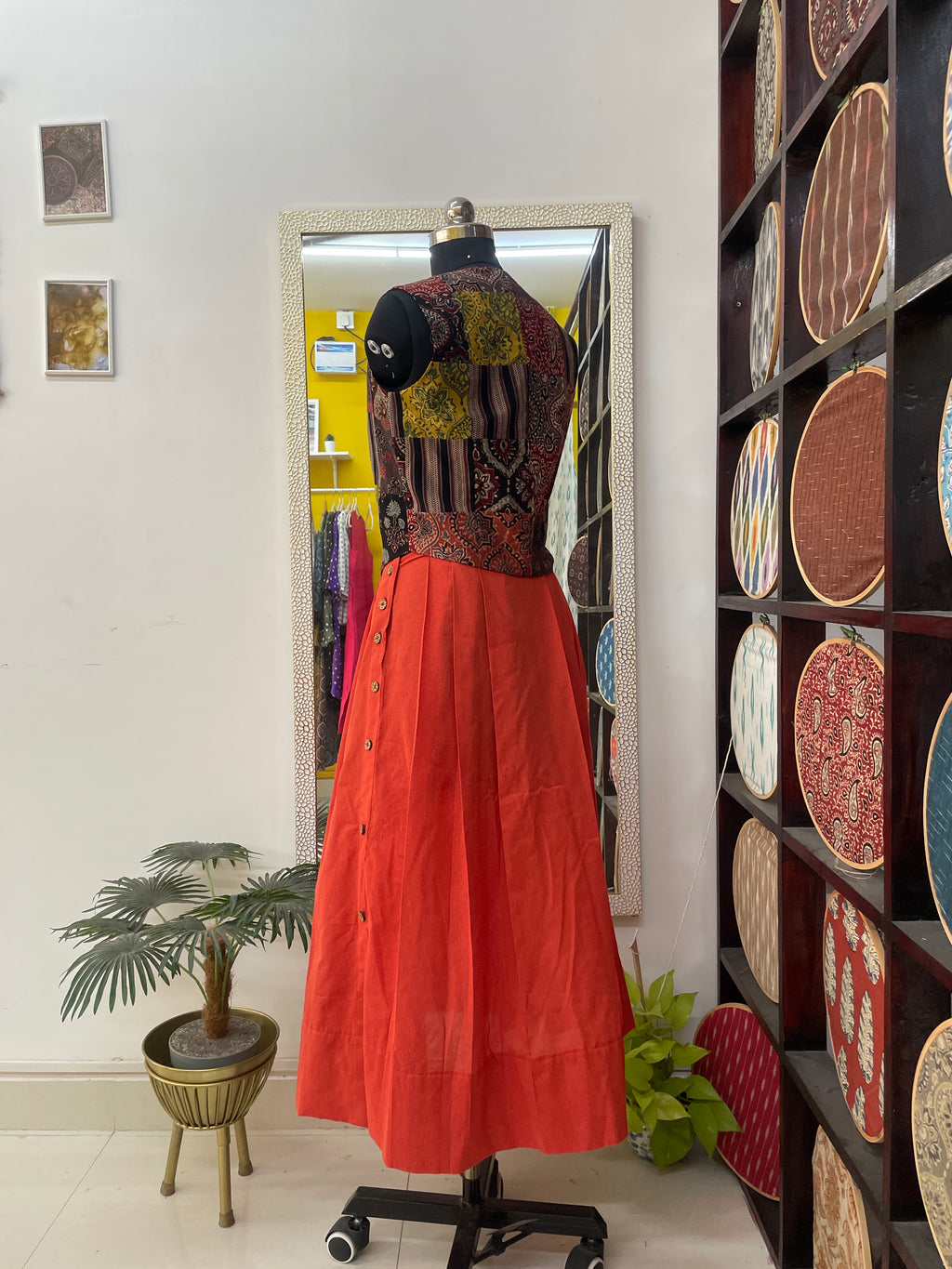 Orange maxi skirt with button detail