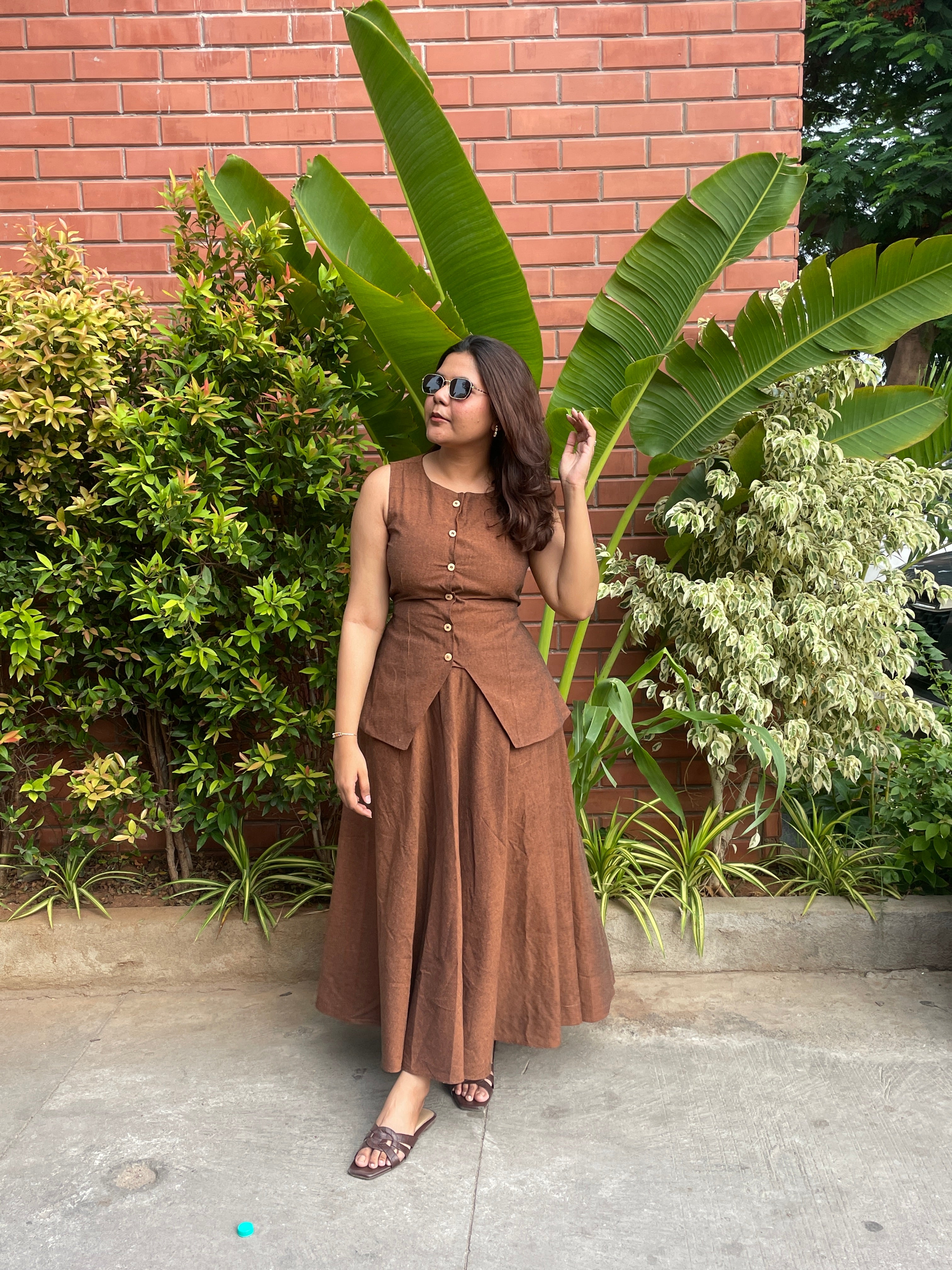 Mocha muse co-ord set with waistcoat and skirt – Aamvi