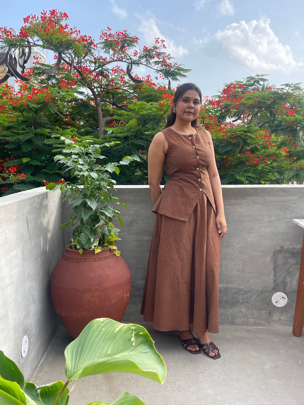 Mocha muse co-ord set with waistcoat and skirt