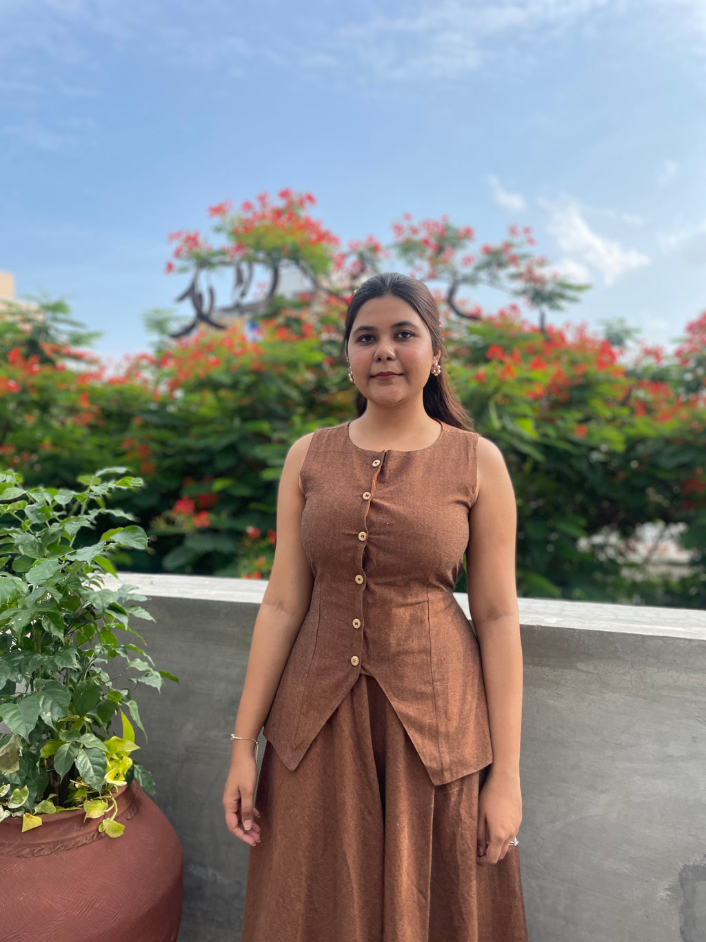 Mocha muse co-ord set with waistcoat and skirt