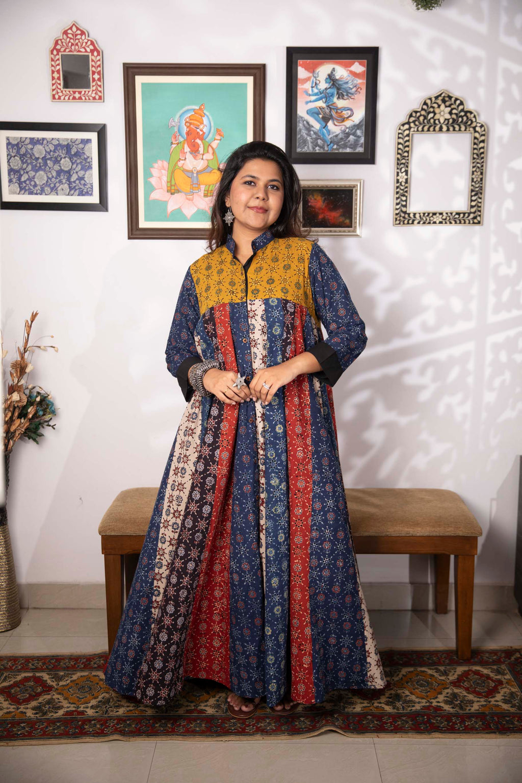 Banjaaran jacket dress - handblock ajrakh jacket
