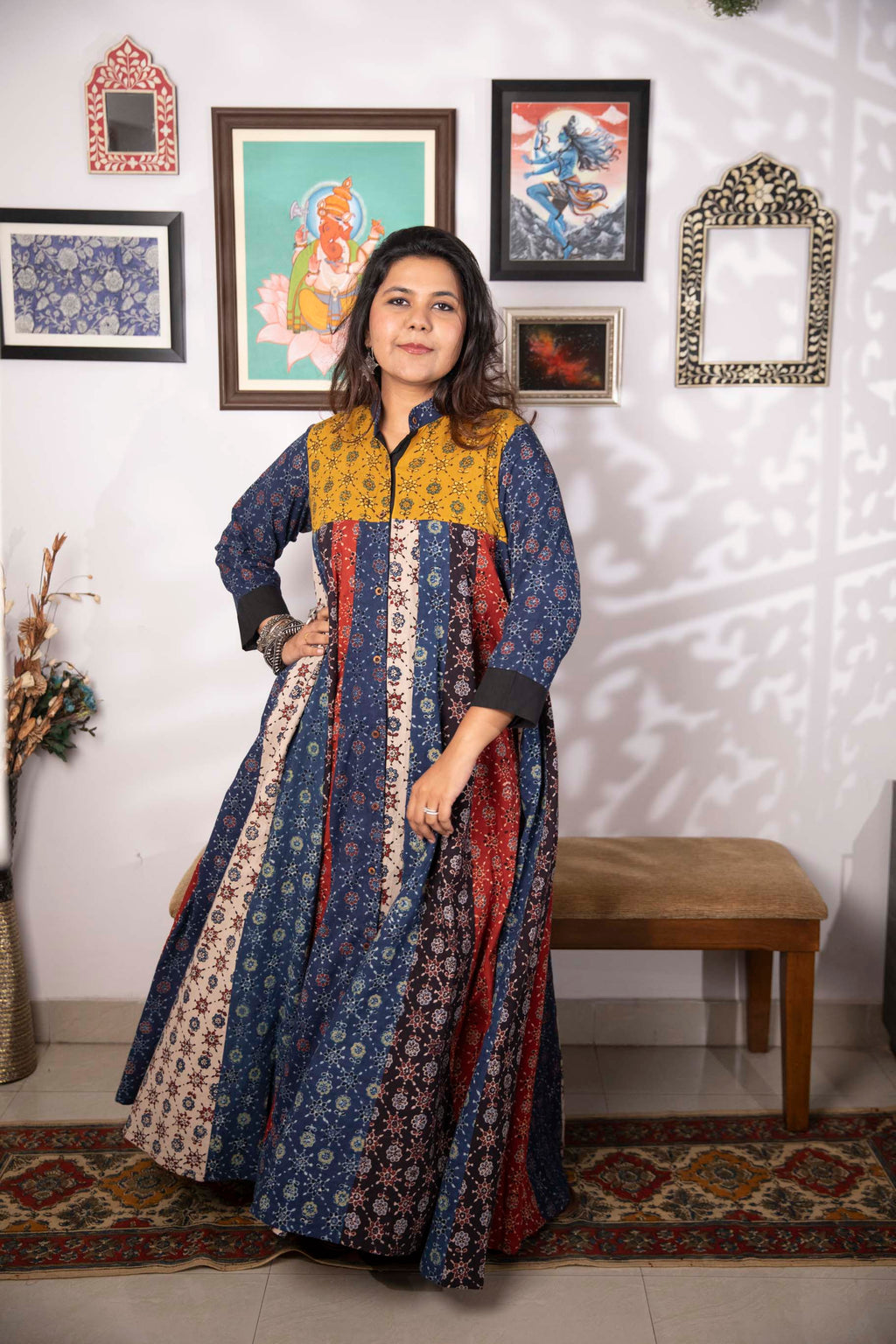 Banjaaran jacket dress - handblock ajrakh jacket
