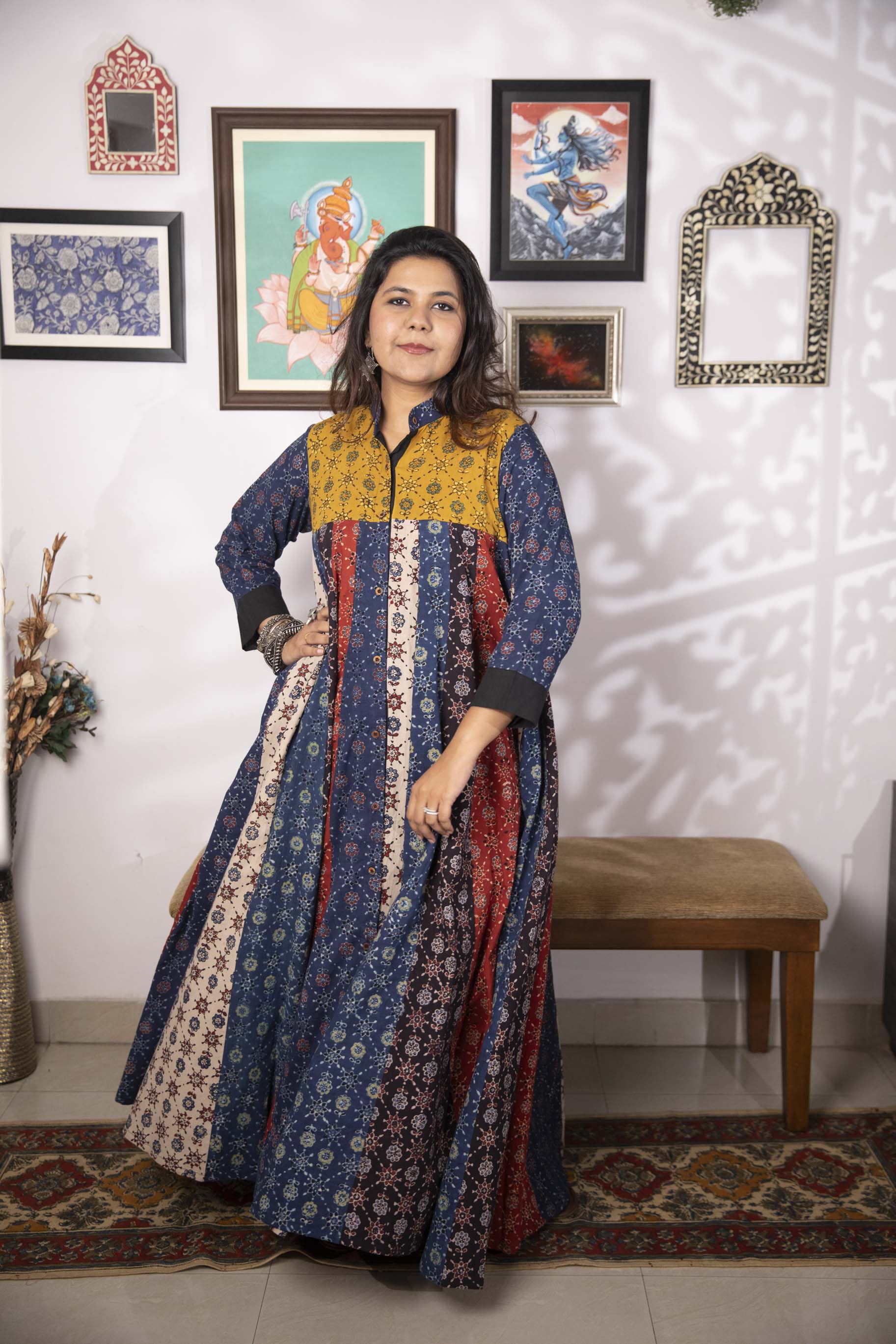 Banjaaran jacket dress - handblock ajrakh jacket