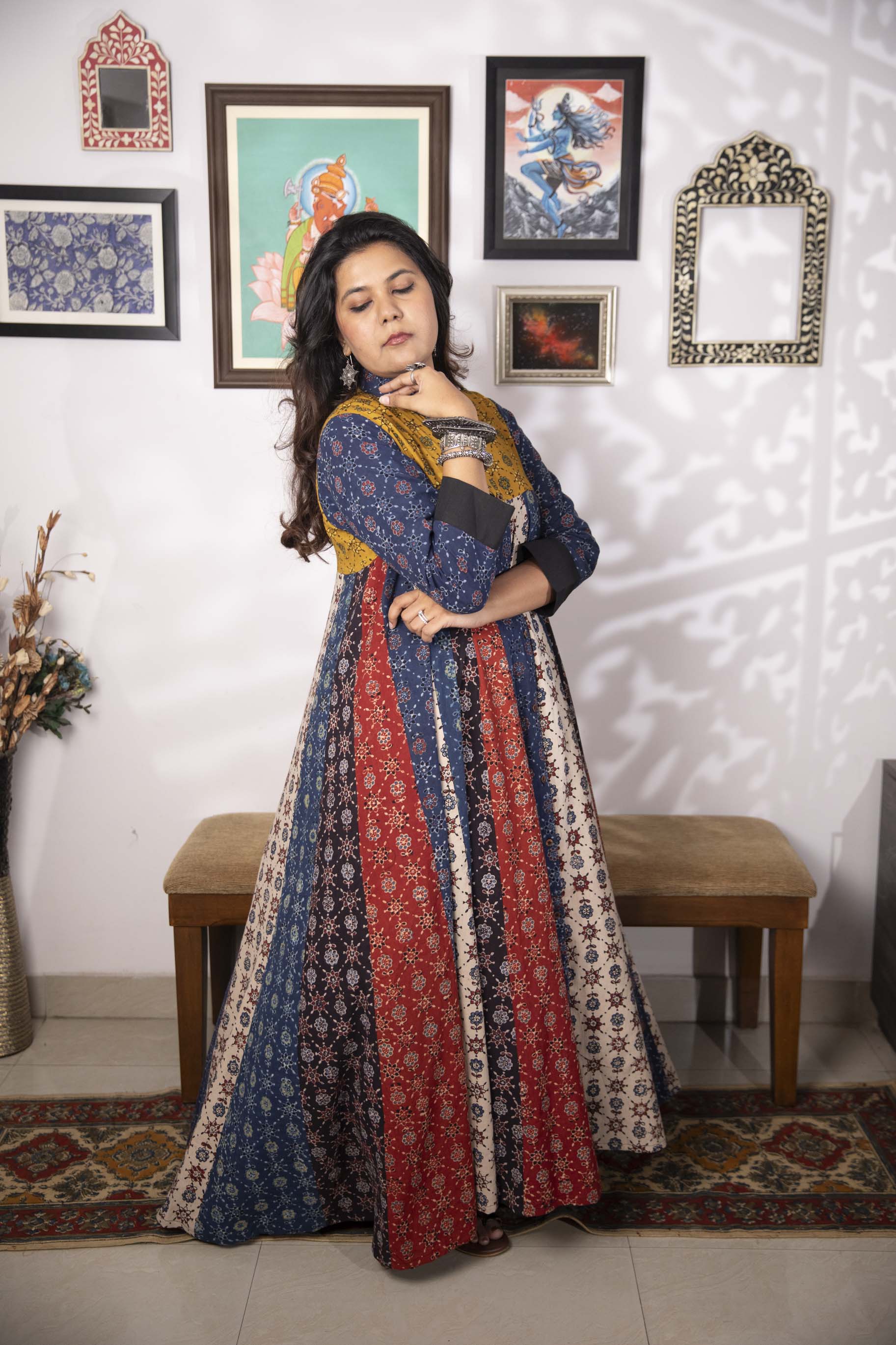 Banjaaran jacket dress - handblock ajrakh jacket