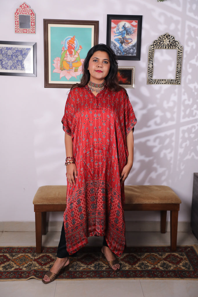 Handblock printed Ajrakh modal silk Anti fit shirt