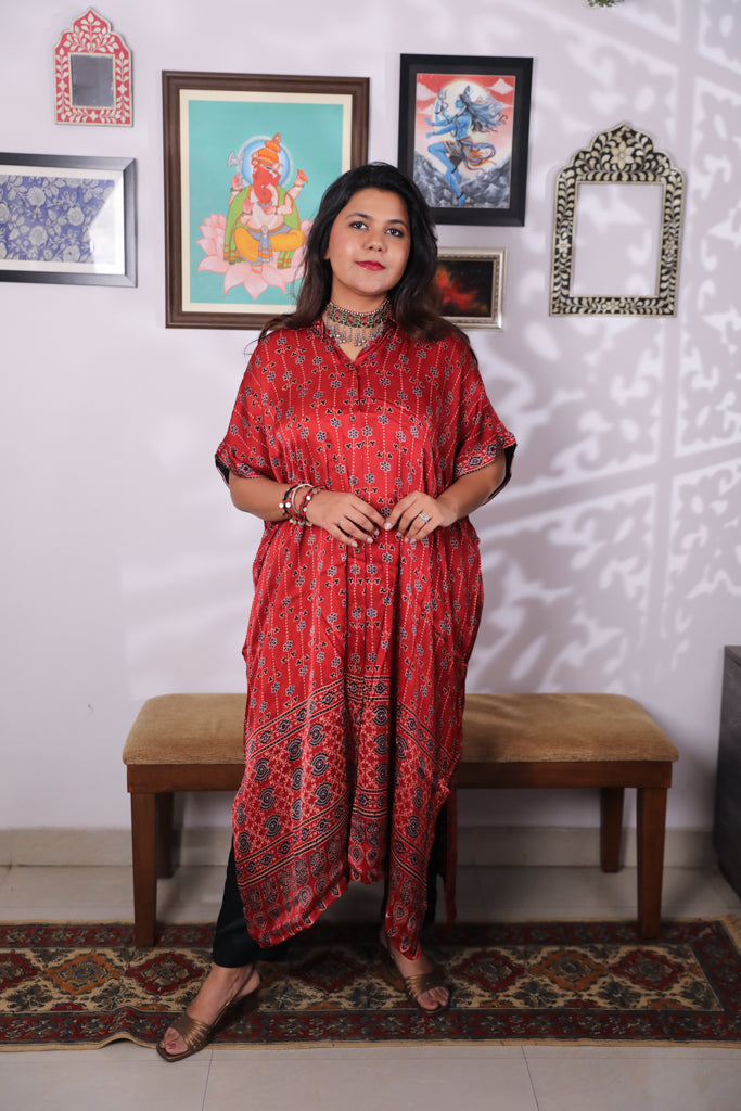 Handblock printed Ajrakh modal silk Anti fit shirt