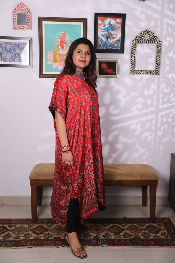 Handblock printed Ajrakh modal silk Anti fit shirt