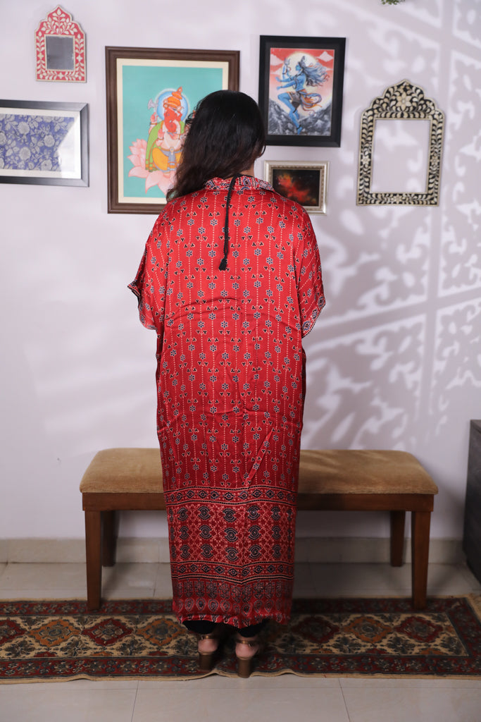 Handblock printed Ajrakh modal silk Anti fit shirt