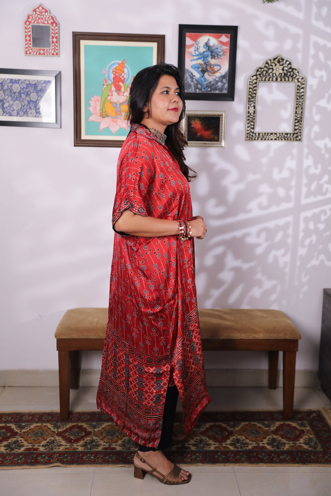 Handblock printed Ajrakh modal silk Anti fit shirt