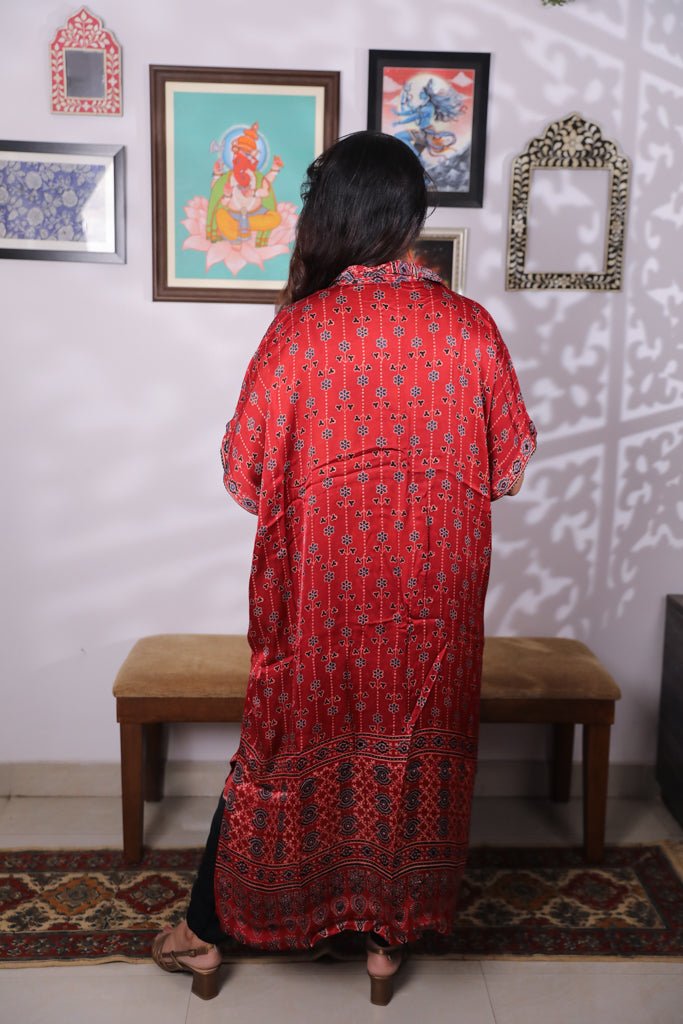 Handblock printed Ajrakh modal silk Anti fit shirt