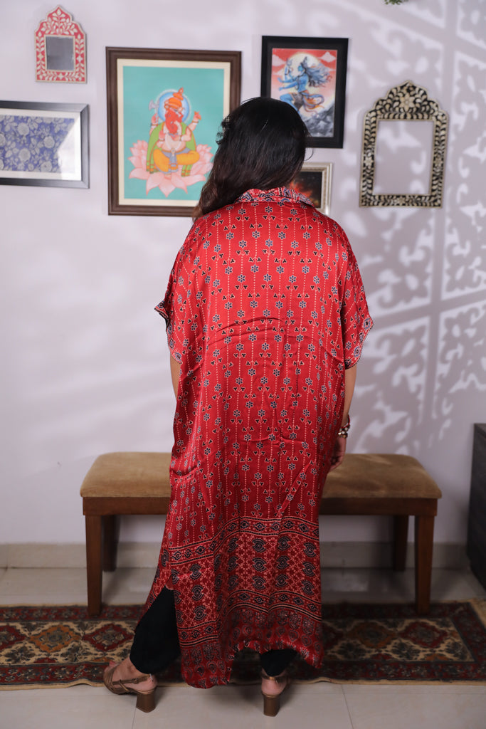 Handblock printed Ajrakh modal silk Anti fit shirt