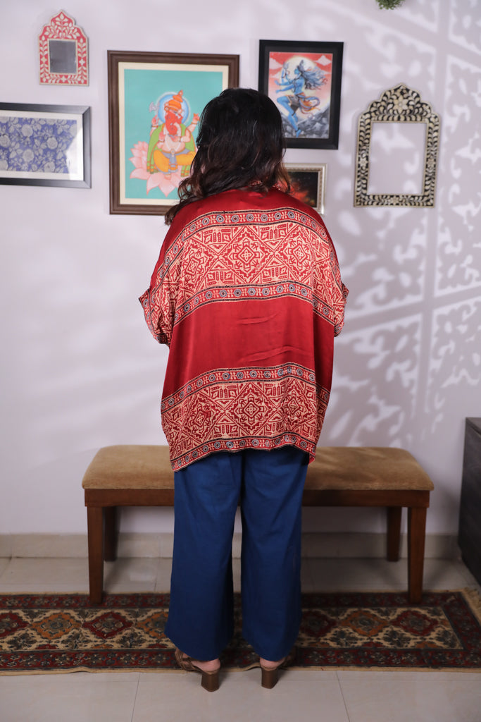 Handblock printed Ajrakh modal silk Anti fit shirt
