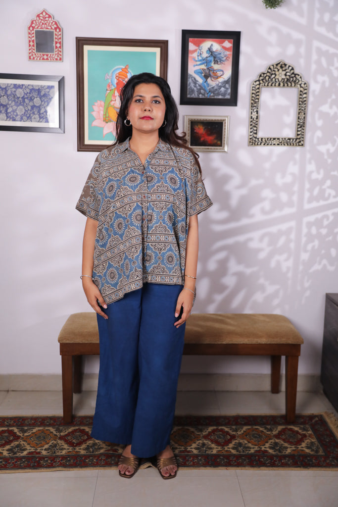 Handblock printed Ajrakh Anti fit shirt