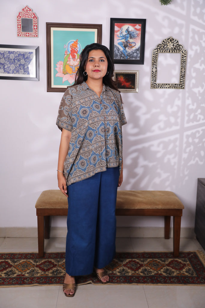 Handblock printed Ajrakh Anti fit shirt