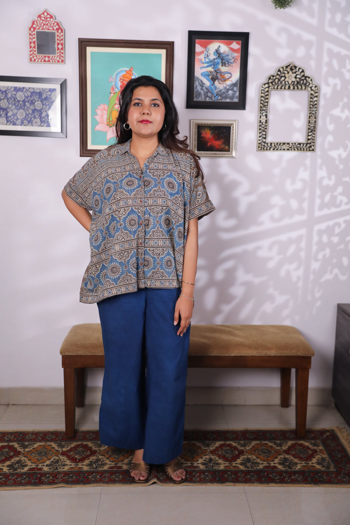 Handblock printed Ajrakh Anti fit shirt