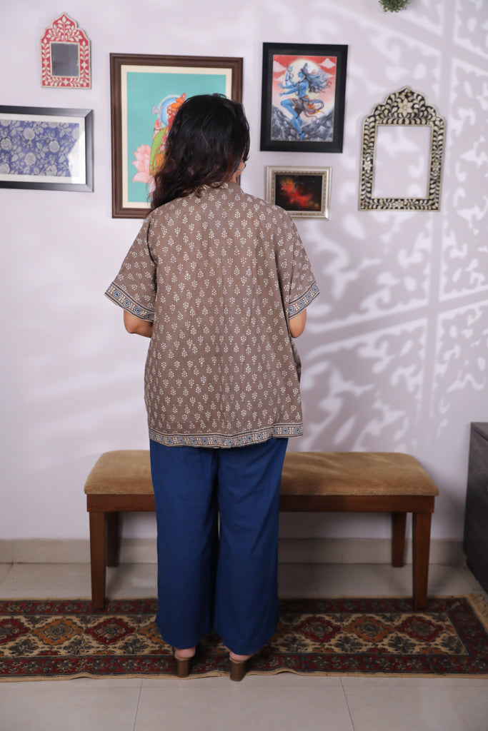 Handblock printed Ajrakh Anti fit shirt
