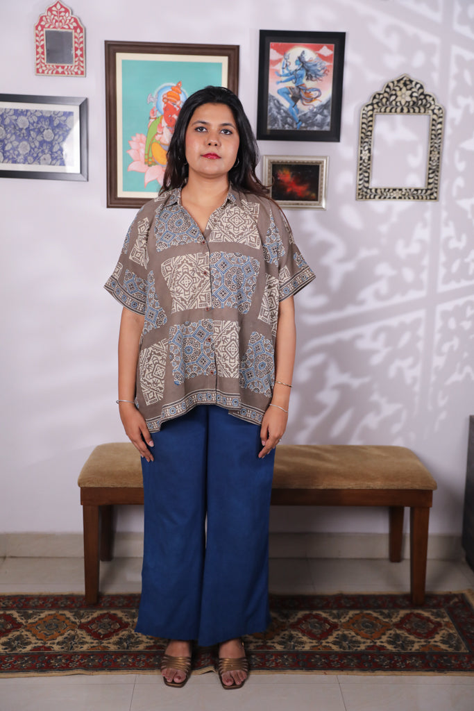 Handblock printed Ajrakh Anti fit shirt - 2